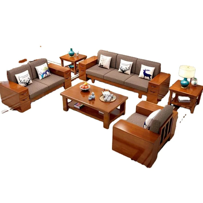 For Modern Home Wooden Sofa Set  Furniture Luxury Living Room Sectional Chesterfield Household Solid Wood Small Size