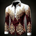 New 12 Color Men's Gold Exquisite Pattern Long-Sleeved Button Retro Floral 3D Printed Hawaiian Shirt Fashionable Shirt