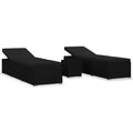 3 Piece Patio Sun Loungers with Tea Table Poly Rattan Black Both sides can be customized for comfort, Made from weatherproof PE