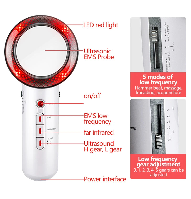 Face Reduction 3 In 1 EMS Infrared Ultrasonic Body Massager Anti Cellulite Fat Burner Weight Loss Infrared Slimming Machine