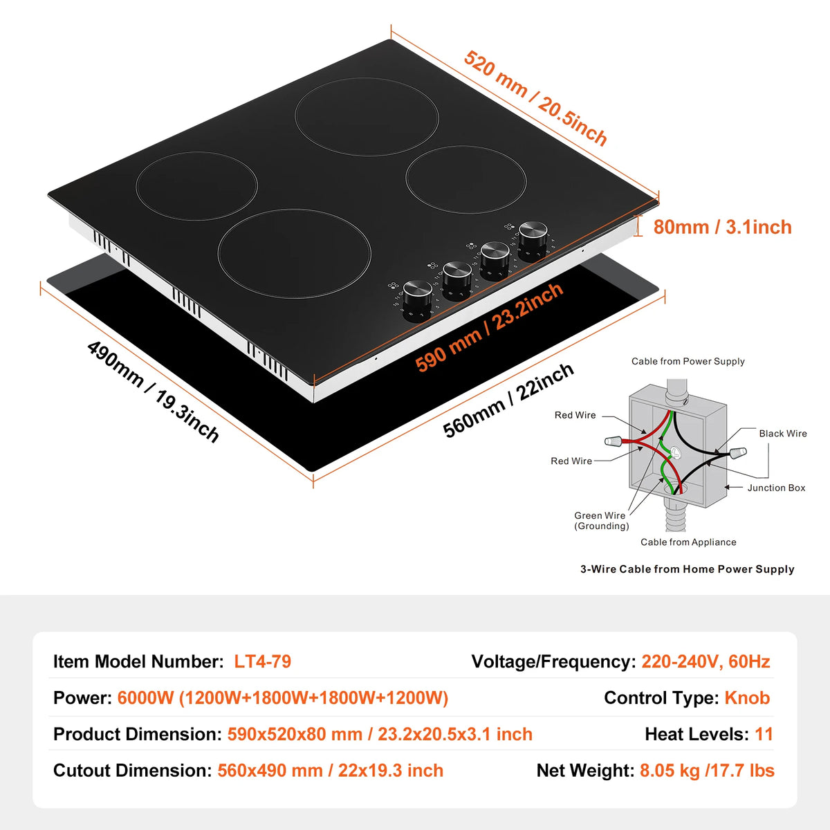 SucceBuy Electric Cooktop Built-in Stove Top Ceramic Top Radiant with Glass Panel Knob Control for Diverse Cooking Requirements