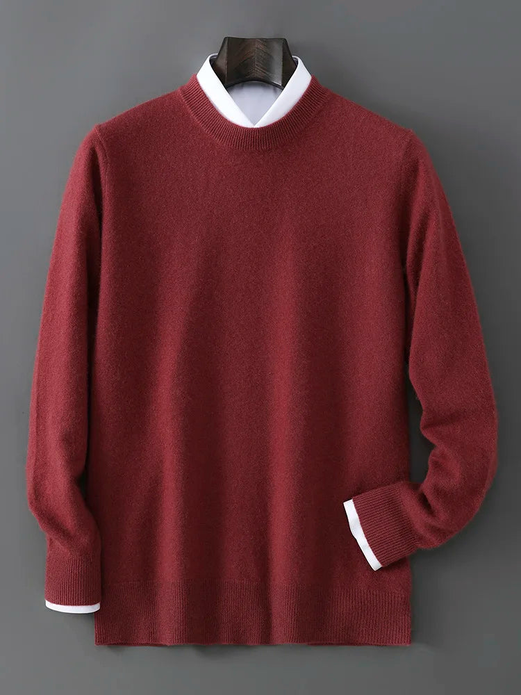New Autumn And Winter Pure Wool Sweater Men's Round Neck Loose Thick Pullover Sweater Solid Color Cashmere Knitted Base Sweaters