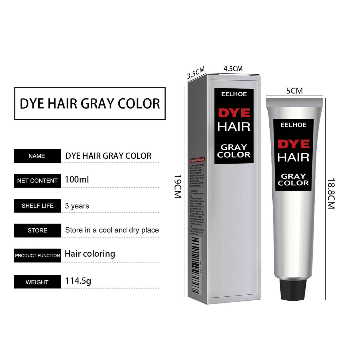 EELHOE Hair Dye Cream Smooth Silky Long Lasting Vibrant Color Nourishing Fashion Gentle Formula Protect Hair Coloring Cream 100g