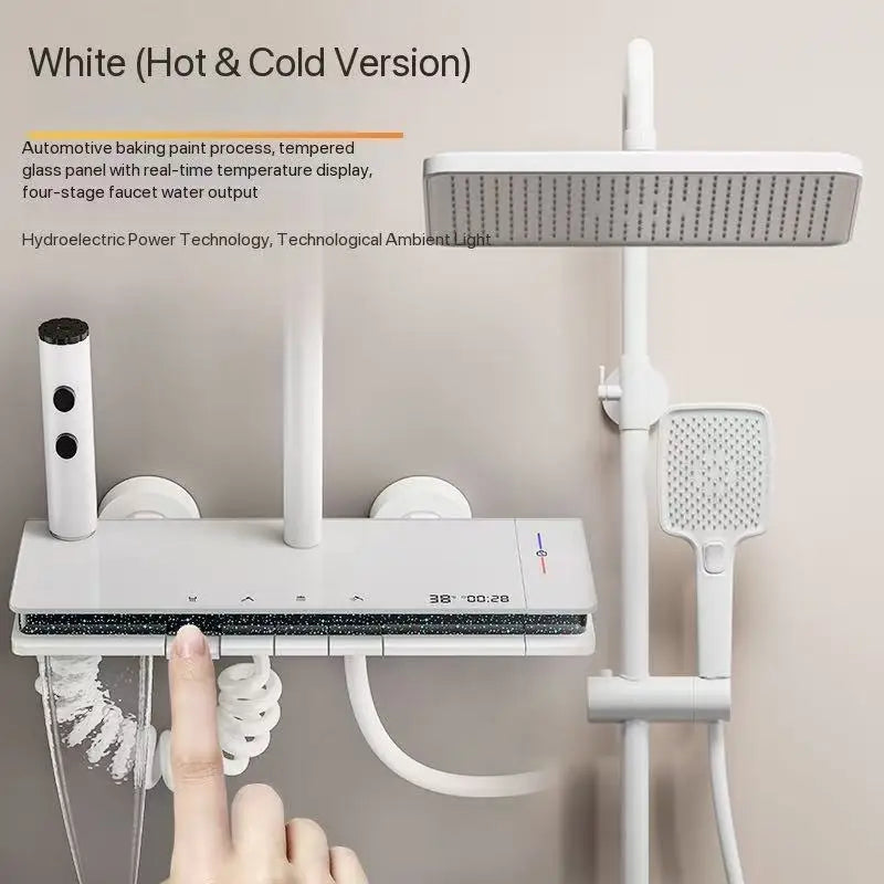 Gray Piano Button Ambient Light Bathroom Shower Full Set Digital Display Shower System Sets Rain Faucets Shower Head