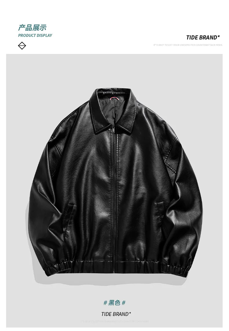 New Trendy Mens Leather Jacket Baseball Motorcycle Jacket American Style Autumn Windproof Leather Coat High Quality Fashion Coat