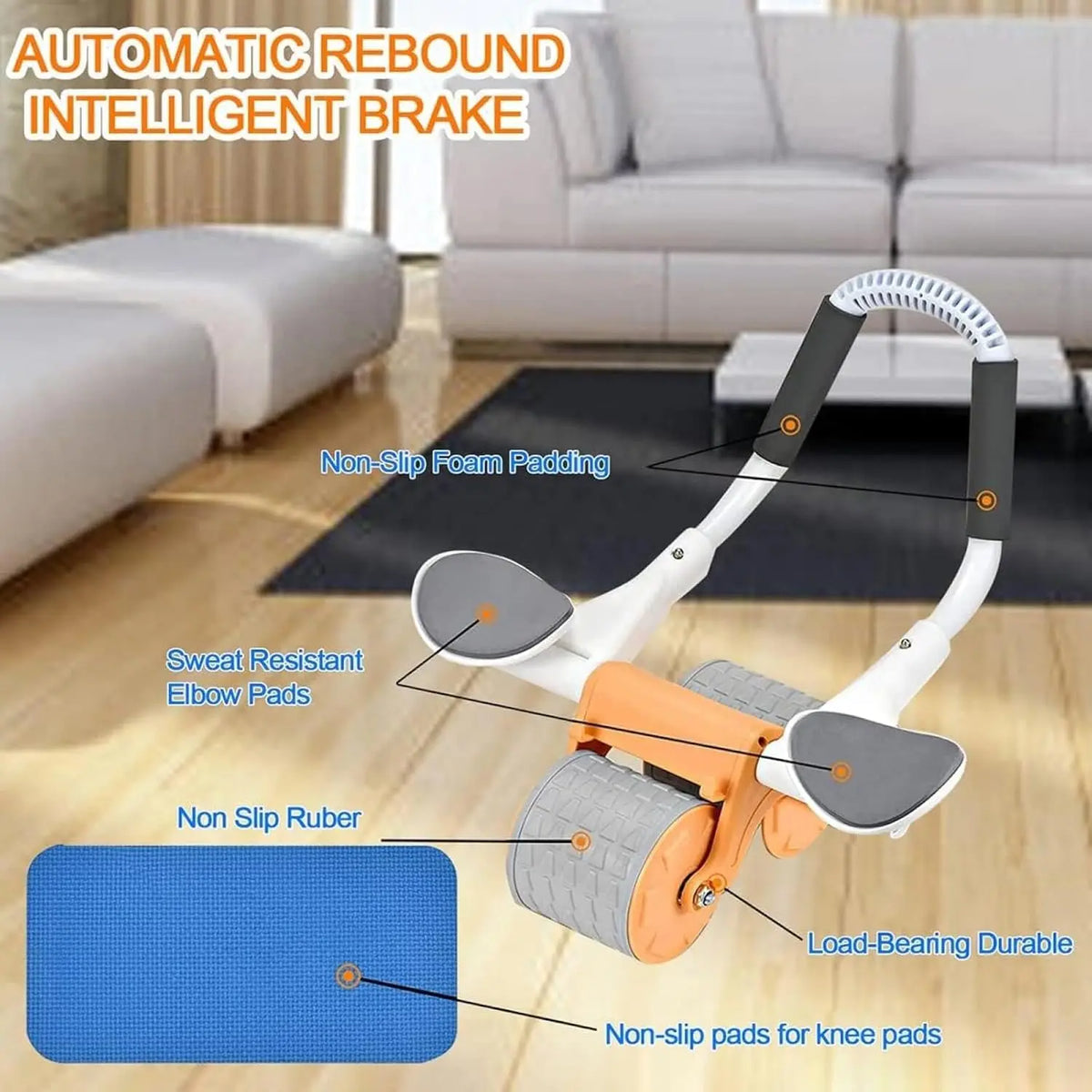 New Ab Roller Wheel with Knee Mat & Timer Automatic Rebound Abdominal Exercise Roller with Elbow Support