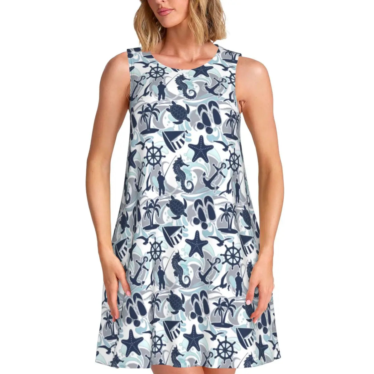 Beach Print Casual Dress Tropical Palm Tree Sleeveless Sexy Dresses Women Crew Neck Streetwear Dress Summer Graphic Clothing