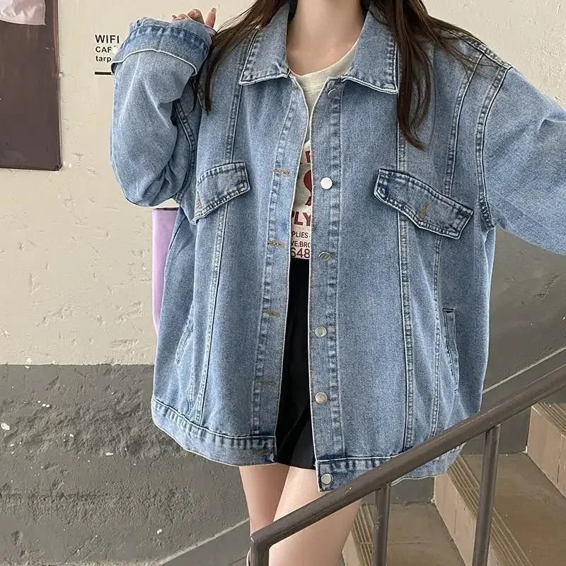 Denim Jacket Women 2025 Spring and Autumn New Style Lazy Style Harajuku Design Loose Versatile Jacket Top for Small People