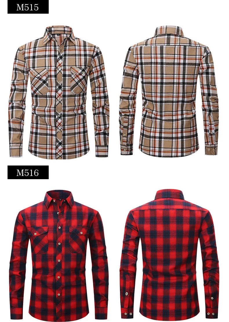 Men's long sleeve shirt ground wool plaid comfortable casual spring summer autumn high quality slim-fit free ironing fast