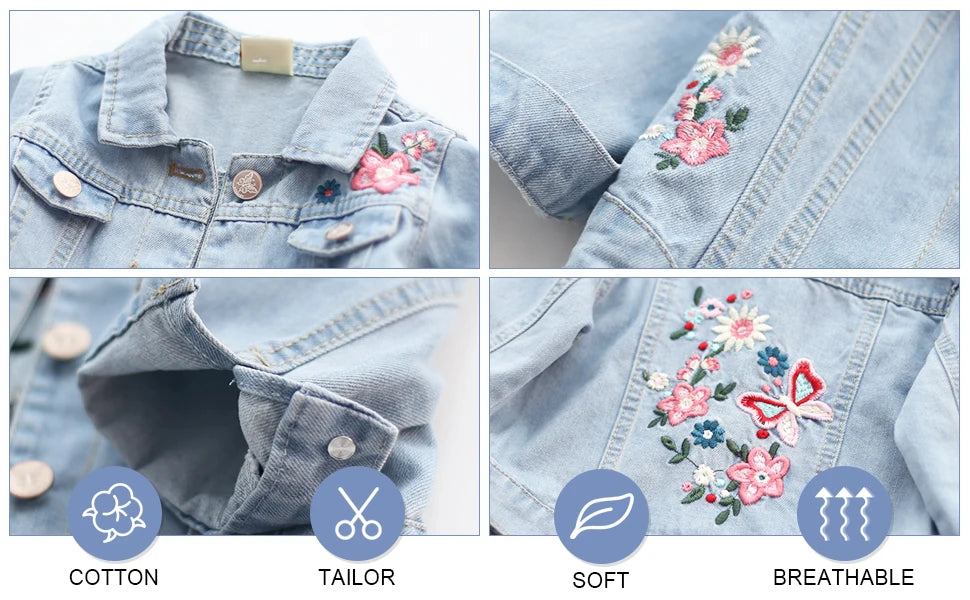 Girls Denim Jacket,Children's Cowboy Coat,Transition Jacket with Embroidered,Denim Coat,Outdoor Jeans Jacket for Spring Autumn