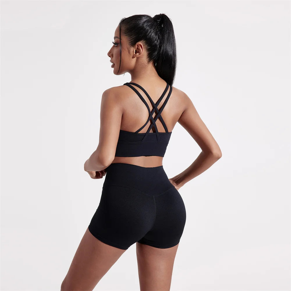 Solid Color Women Fitness Sport bra top soft tight Comprehensive training jogging gym yoga underwear cross back With chest pad