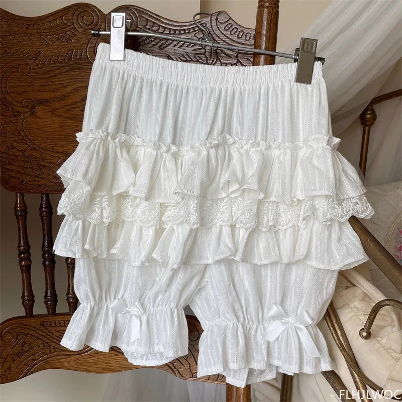 Cotton Bloomers Lolita Style Girls Cute Sweet Japan Sexy Lace Date Princess Pink Layer Puff Shorts Ruffles Lantern Small Pants