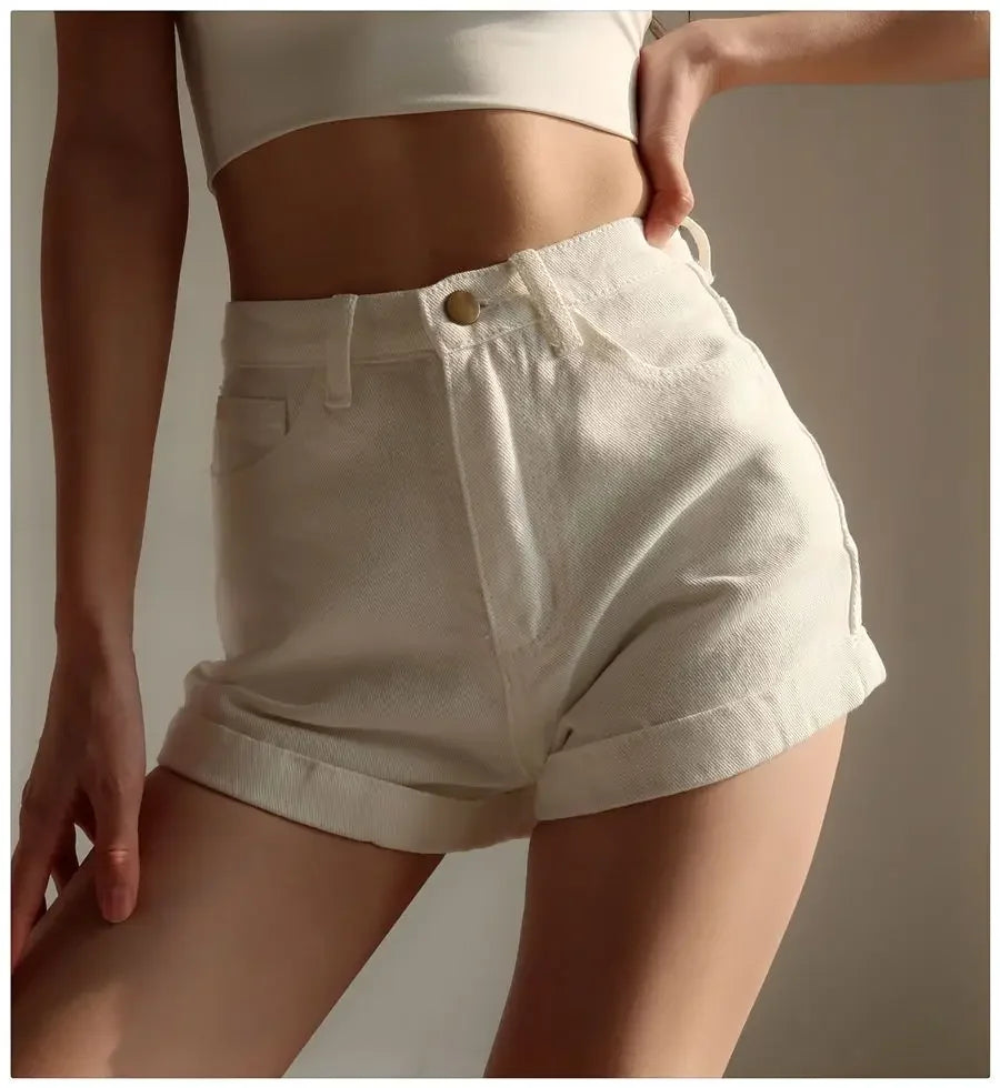 Basic Denim Shorts Women Sexy Skinny Vintage All-match High Waist Fashion Casual Streetwear Summer Chic Pure Temperament Females