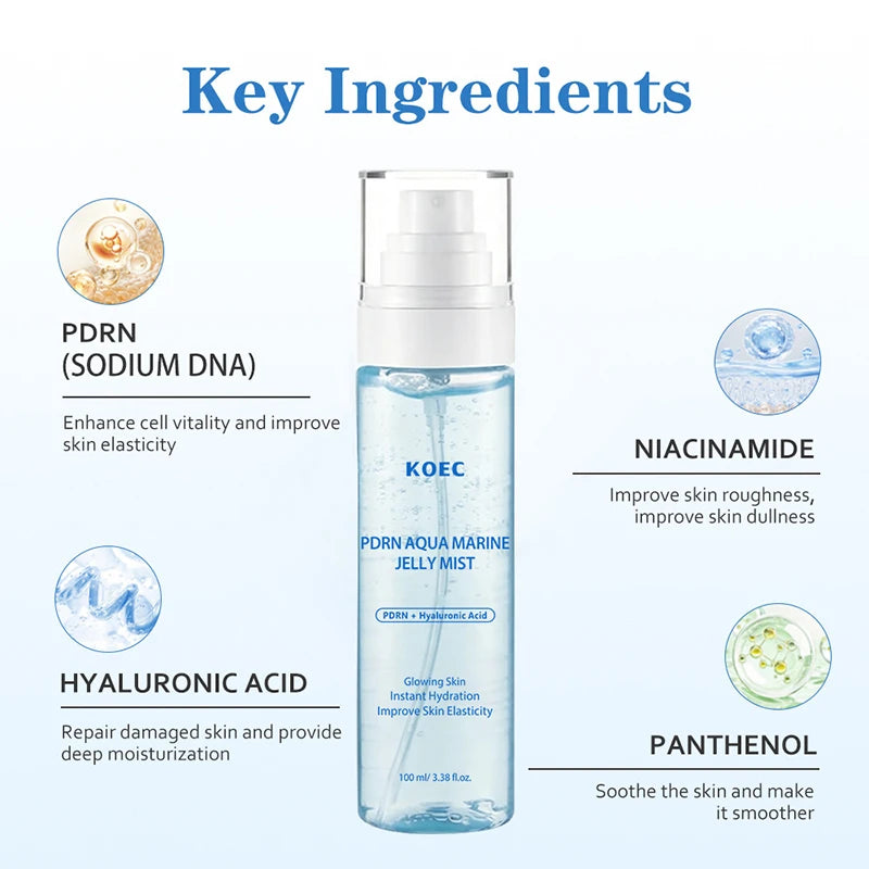 PDRN Aqua Marine Jelly Mist Face Spray Hyaluronic Acid Instant Hydration Skin Elasticity Glowing Skin Refreshing Facial Mist