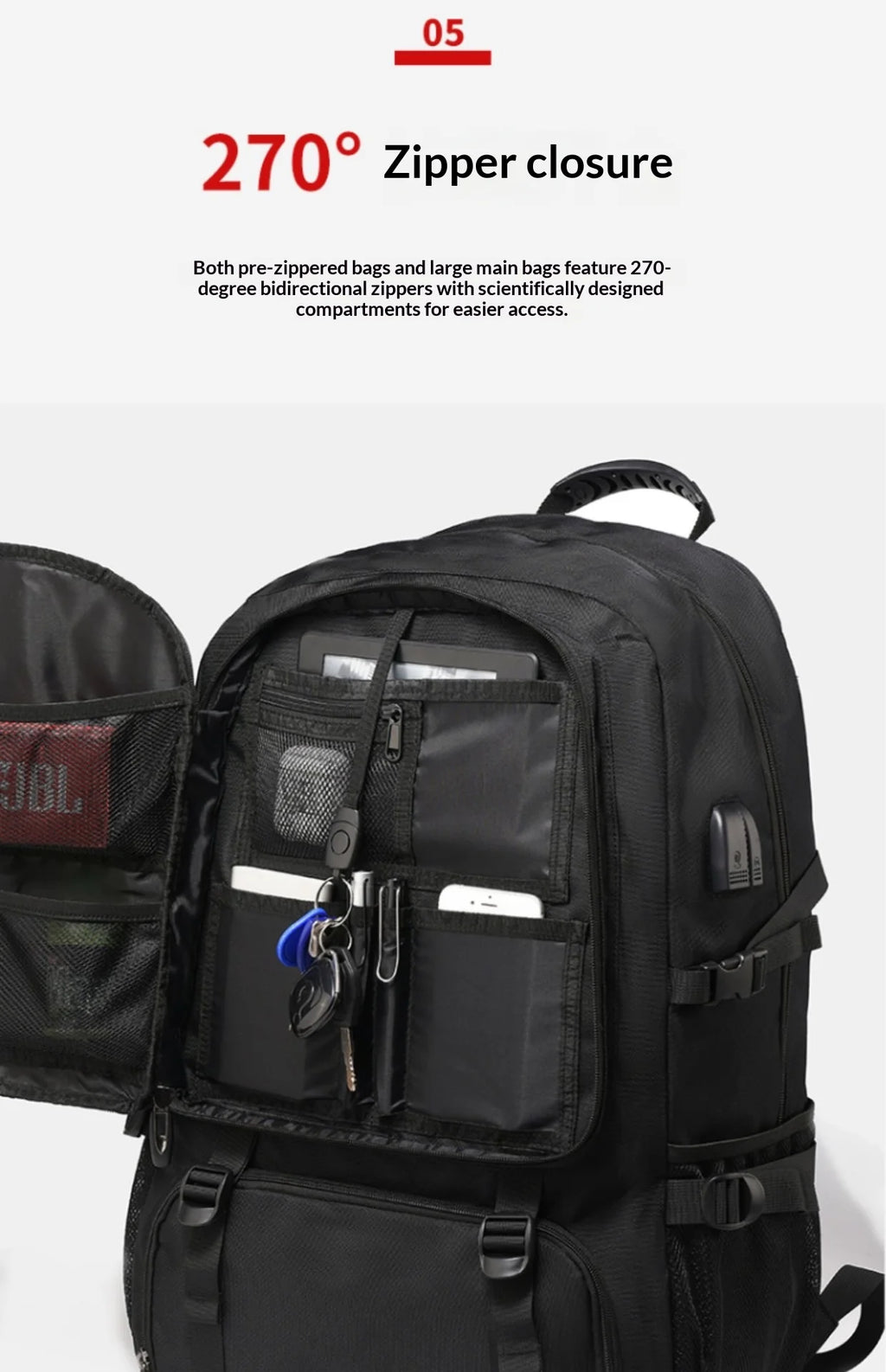 50L 80L Men's Large Travel Backpack, Separate Shoe Compartment Waterproof Business Backpack Outdoor Sports Black Storage Bag