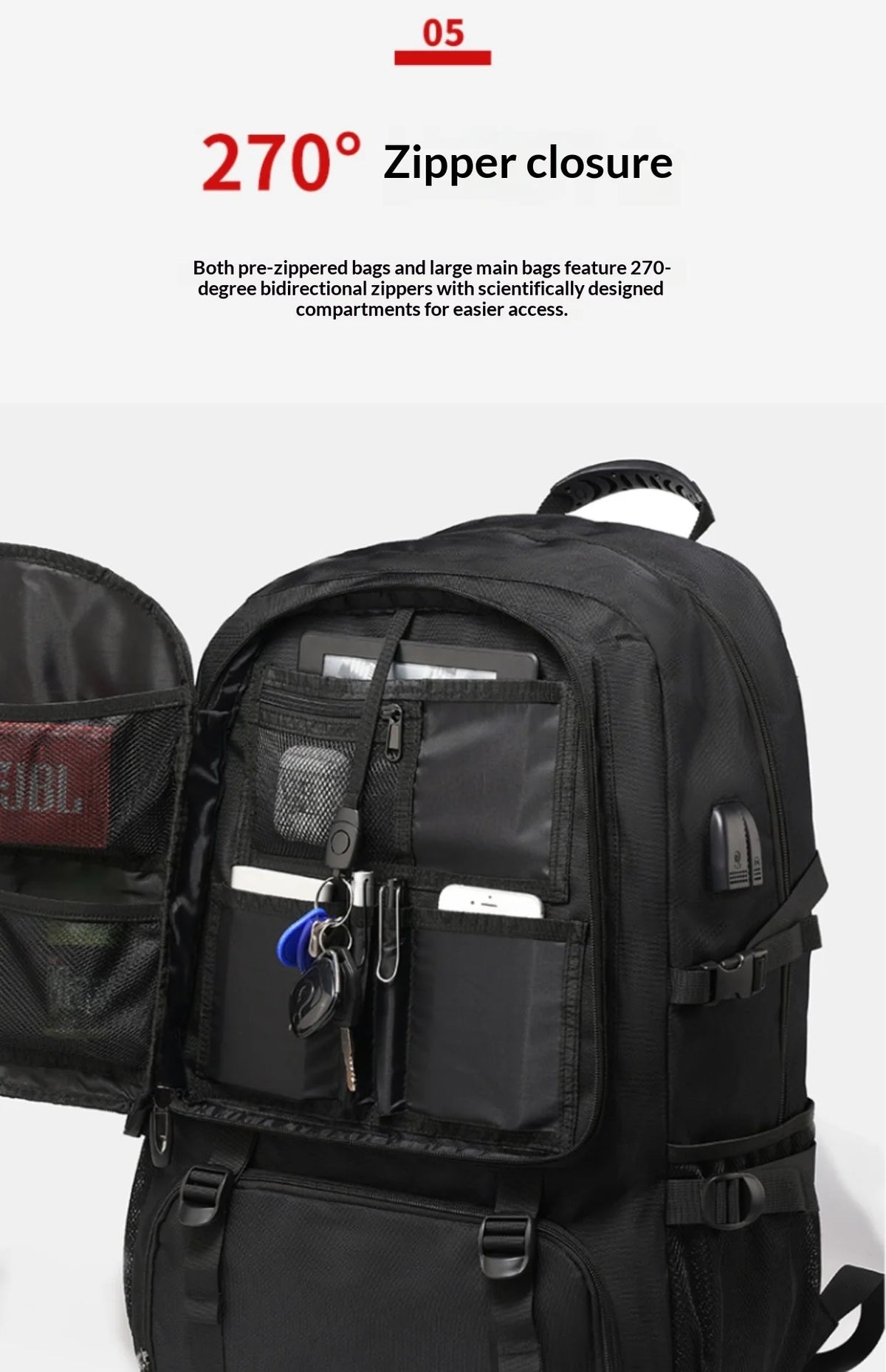 50L 80L Men's Large Travel Backpack, Separate Shoe Compartment Waterproof Business Backpack Outdoor Sports Black Storage Bag