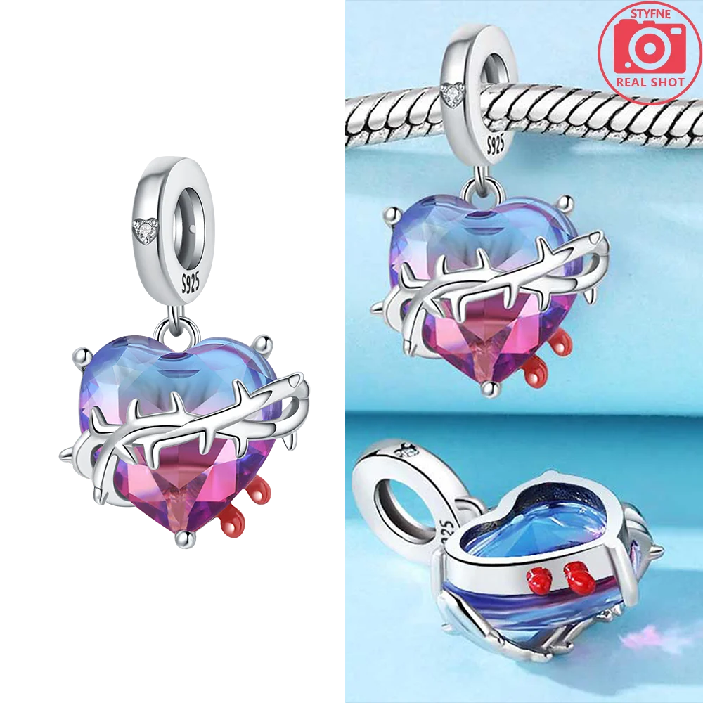 925 Sterling Silver Pink Zircon Love Beads Charms Fit Bracelet Women Jewelry Diy Anniversary Gift Delicate Accessories Bag Charm