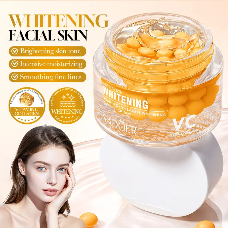 SADOER Vitamin C Collagen Capsule Face Cream Whitening Facial Cream Intensive Moisturize Smooth Fine Lines Youth Skin Care