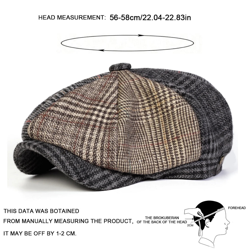 Unisex Retro Grid Stitching Newsboy Caps Men British Painters Hats Spring and Autumn Berets Hip Hop Berets