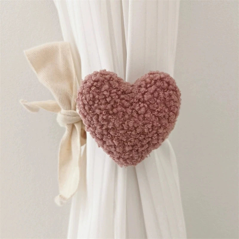 Plush Heart Curtain Tiebacks Bundle Rope Car Curtain Ties Baby Kids Room Window Curtain Holders Home Decor Curtain Accessories