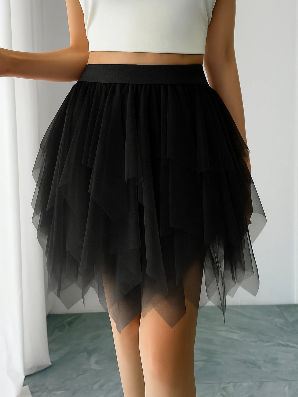 Women's mid waist chiffon mini skirt summer casual asymmetrical hem layered ruffle A-line skirt holiday sweet fairy skirt