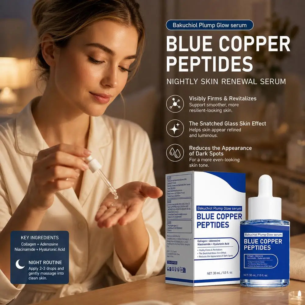 Blue Copper Peptide Serum Glow Plump Hydrating Face Essence Moisturizer Smooth Skin Firming Boosting Facial Care Serum 30ml
