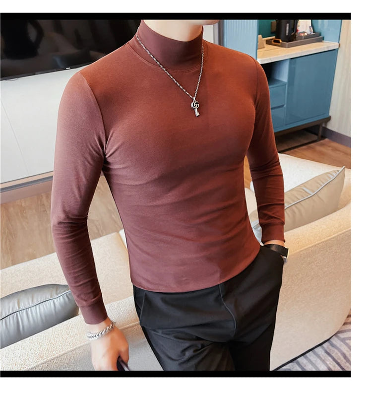 Men's T Shirts Autumn Winter New Turtleneck Long Sleeve T-Shirts For Men Clothing 2025 Slim Fit Casual Basic Tee Shirt Homme 5XL