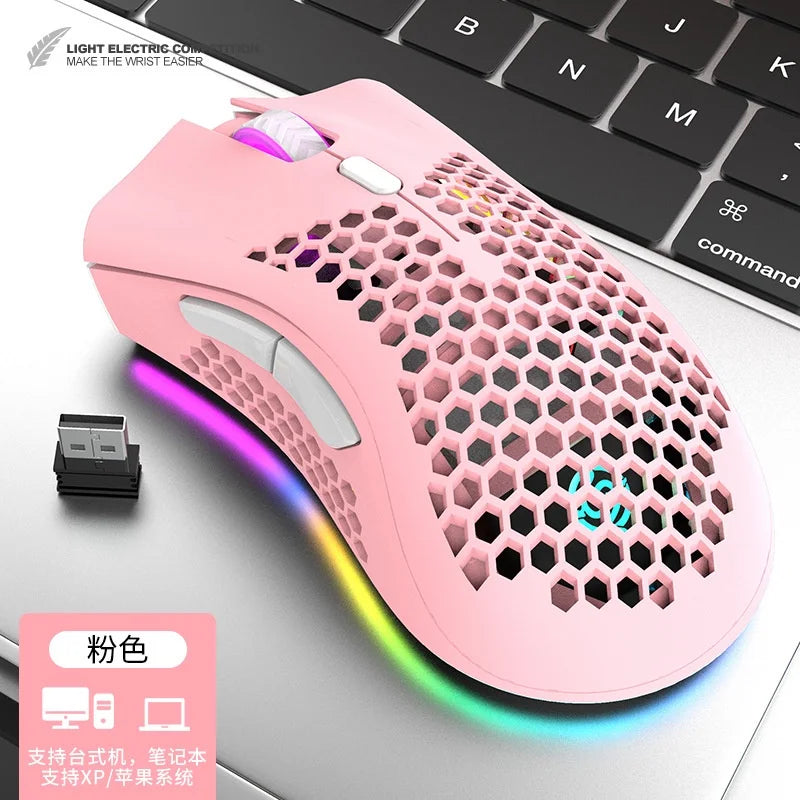 BM600 2.4G Wireless Mouse Lightweight Honeycomb Design Wireless Gaming Mouse RGB Backlight
