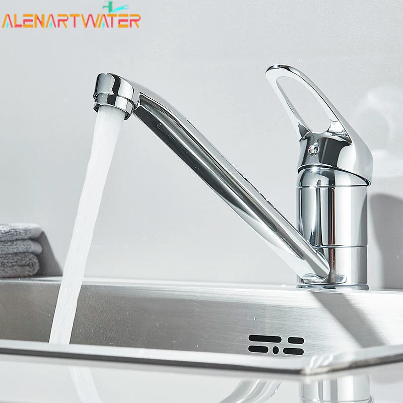 Long Nozzle Kitchen Standing Faucet Bathroom Faucet Modern Polished Chrome Plated Single Handle Swivel Kitchen Tap
