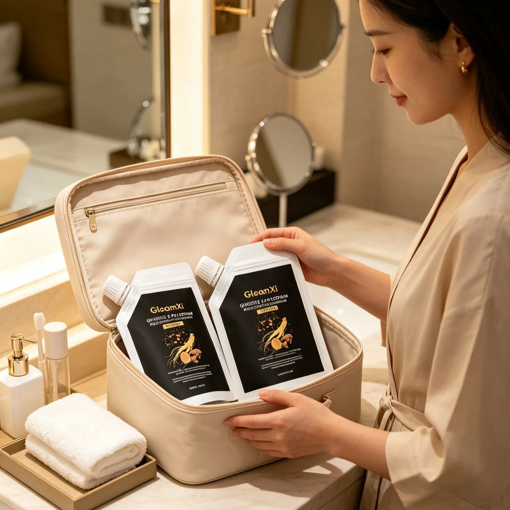 GleamXi Polygonum Multiflorum Shampoo Moisturizing Hair Relieve Dryness Scalp Anti Frizz Boost Luster Ginseng Hair Shampoo 100ml