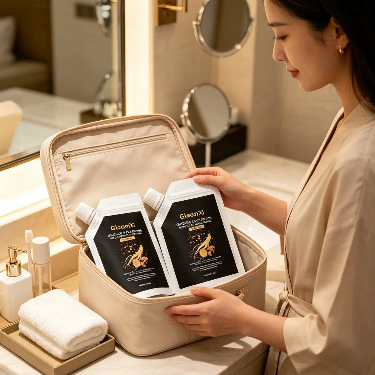 GleamXi Polygonum Multiflorum Shampoo Moisturizing Hair Relieve Dryness Scalp Anti Frizz Boost Luster Ginseng Hair Shampoo 100ml