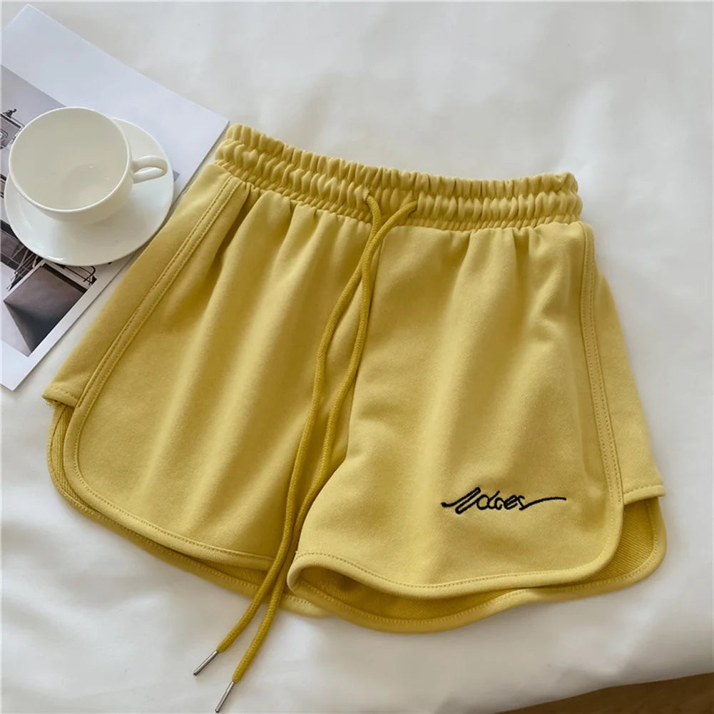 High-Waisted Elastic Women Sports Shorts for Running Fitness Casual Home Use Loose Fit Polyester Spandex Shorts