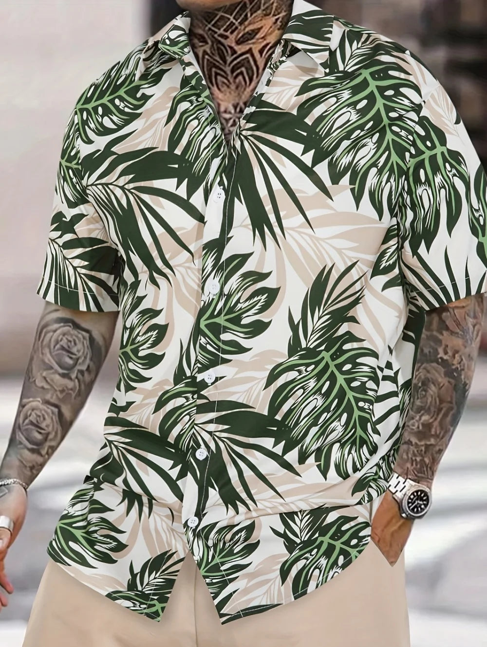 Men's Summer Hawaiian Tropical Leisure Flower Art Digital Printing Men's Single Breasted Short Sleeved Shirt Clothing