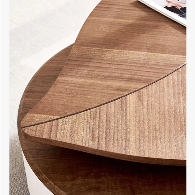 Modern Walnut Wood Coffee Table for Living Room Multifunctional Side Table Unique Leaf Shape Solid Wood Design Luxury