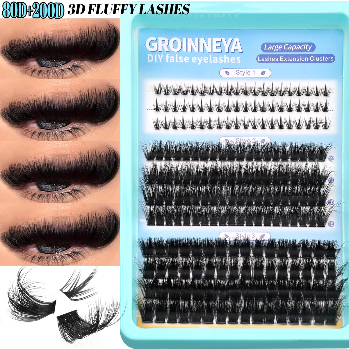 GROINNEYA Lashes Clusters Volume Lash Clusters with Spikes Lash Extension Kit Bottom Lashes Wispy Eyelashes DIY Lash Extension