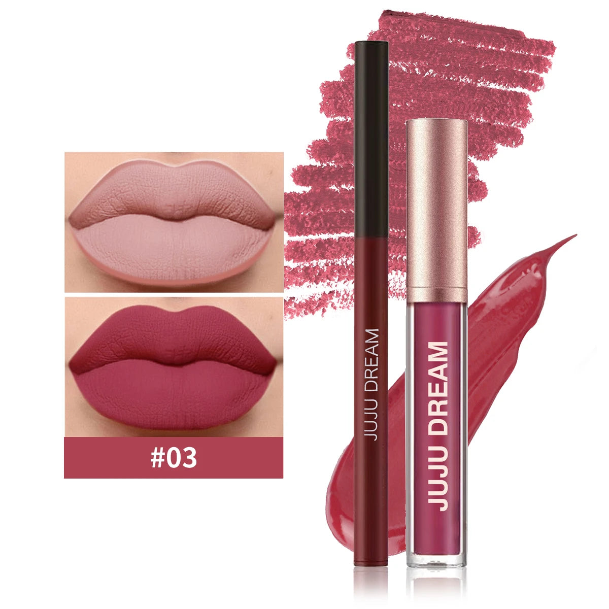 2-Piece Matte Lip Gloss & Lip Liner Set, Long-Lasting Cup-Shaped Formula Glides On Smoothly, Perfect For Everyday Makeup Looks.