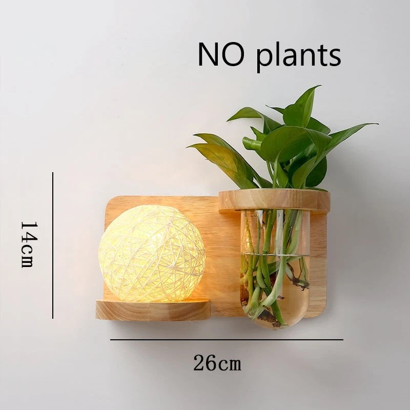 Modern Wooden Lamp Led Wall Lamps Nordic Personality Creative Green Plant Pot Home Decor Living Room Aisle Loft Light Fixtures