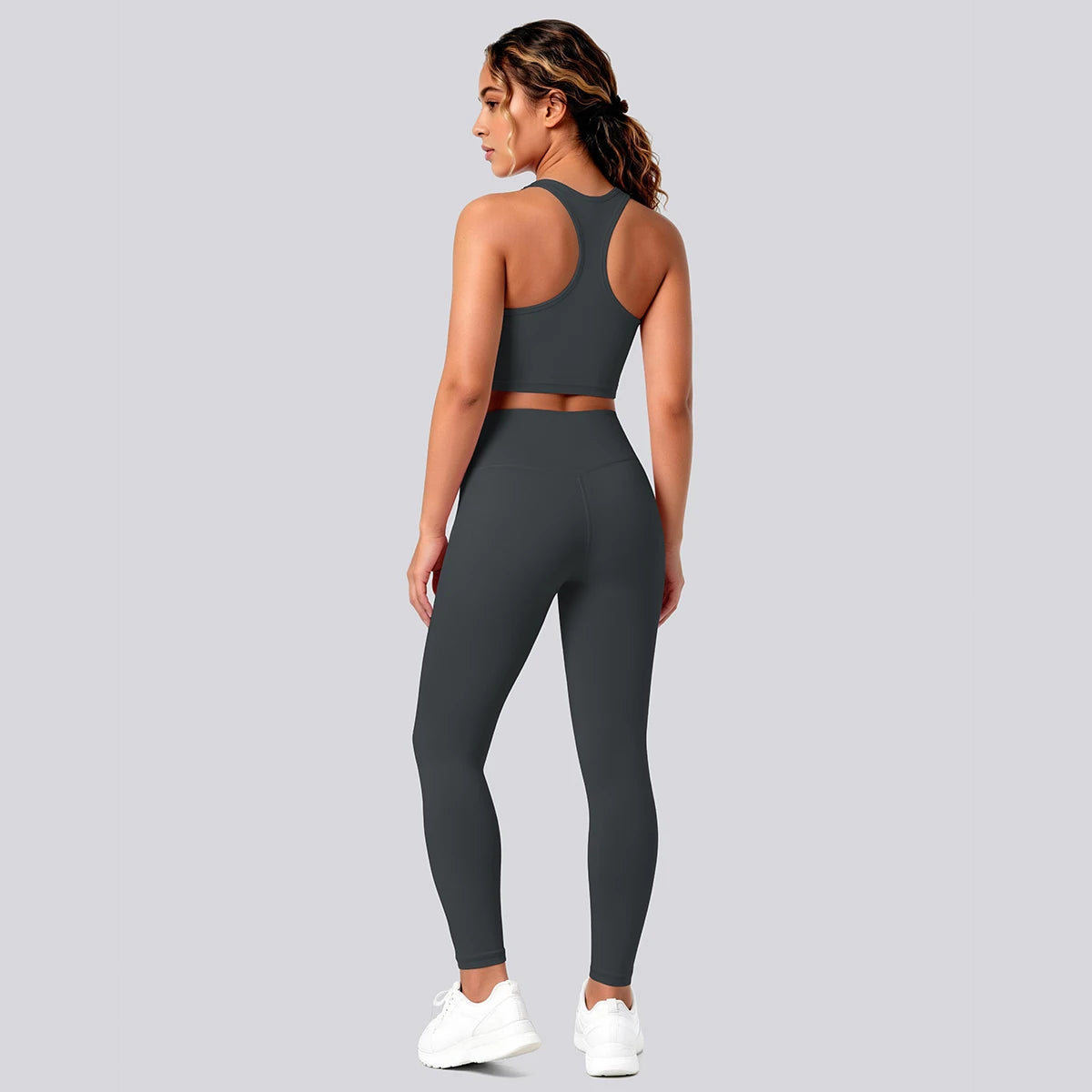 2PCS Solid Color Yoga Set for Woman's Gather Beautiful Back I-shaped Vest Shock-absorbing Running Yoga Tank Top Push Up Pants