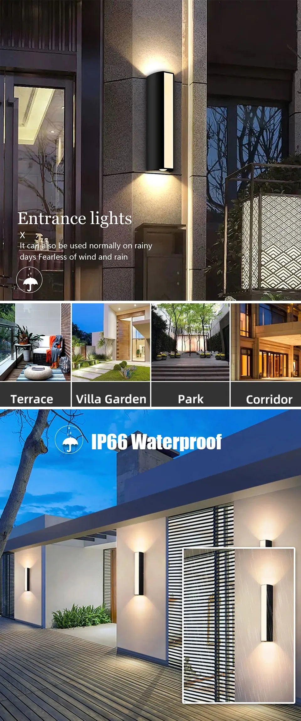 Outdoor LED Wall Light 6W IP66 Waterproof Lamp Warm White Cold White Exterior Wall Mounted Lighting for Home Decor