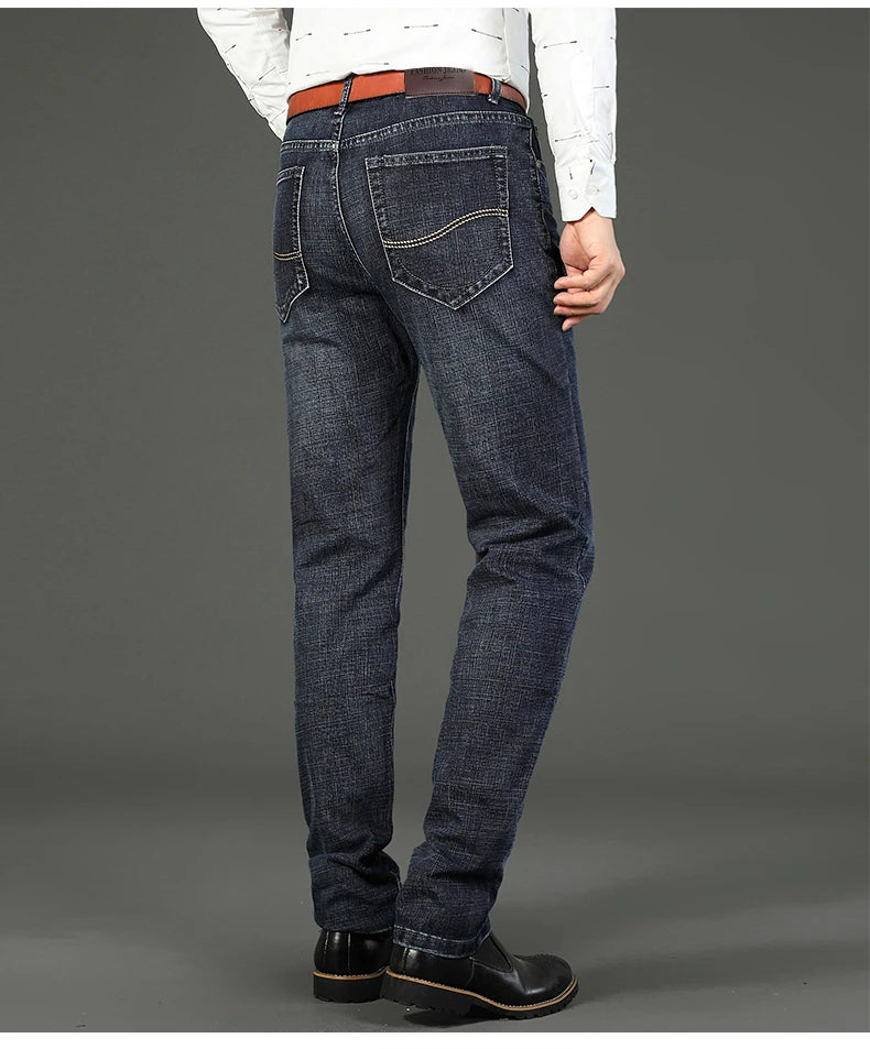 Men Fashion Straight Jeans Men 2026 New Stretch Slim Fit Pants Comfortable Soft Business Denim Trousers Male Brand Clothing