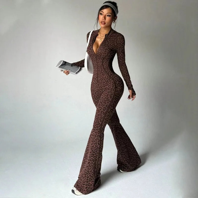 Sexy Hip-wrapped Yoga Suit Spice Deep V-neck Zipper Fashion Leopard Print Slim-fit One-piece Fitness Yoga Pants Summer 2026