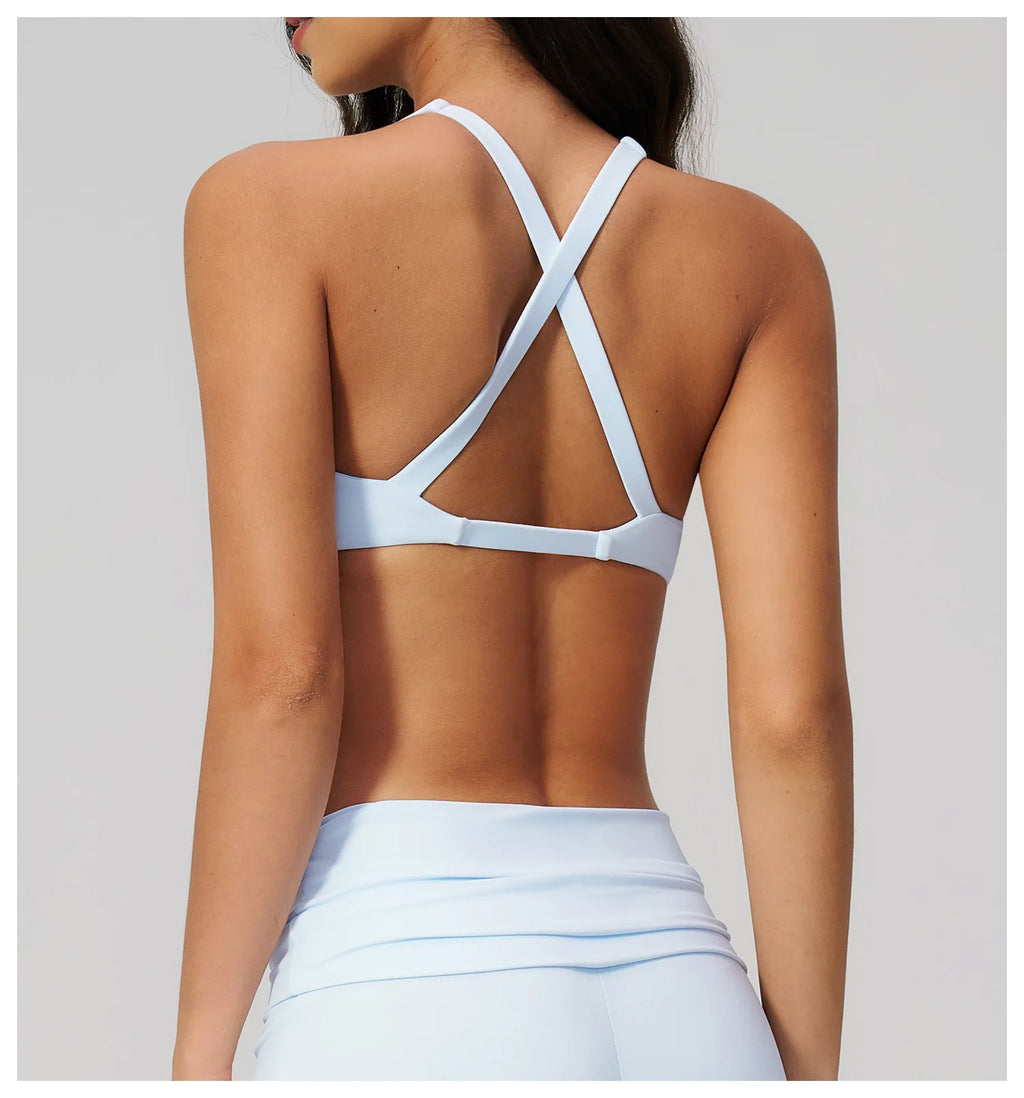 NCLAGEN Sport Bras Women High Support Fitness Underwear Back Cross Gym Clothes Training Solid Yoga Top Pilates Workout Tank