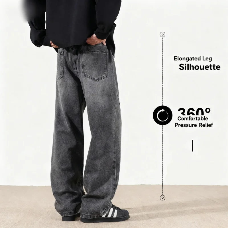 Jeans men's 2025 autumn new style American high street men's washed and worn drawstring trend straight leg denim pants
