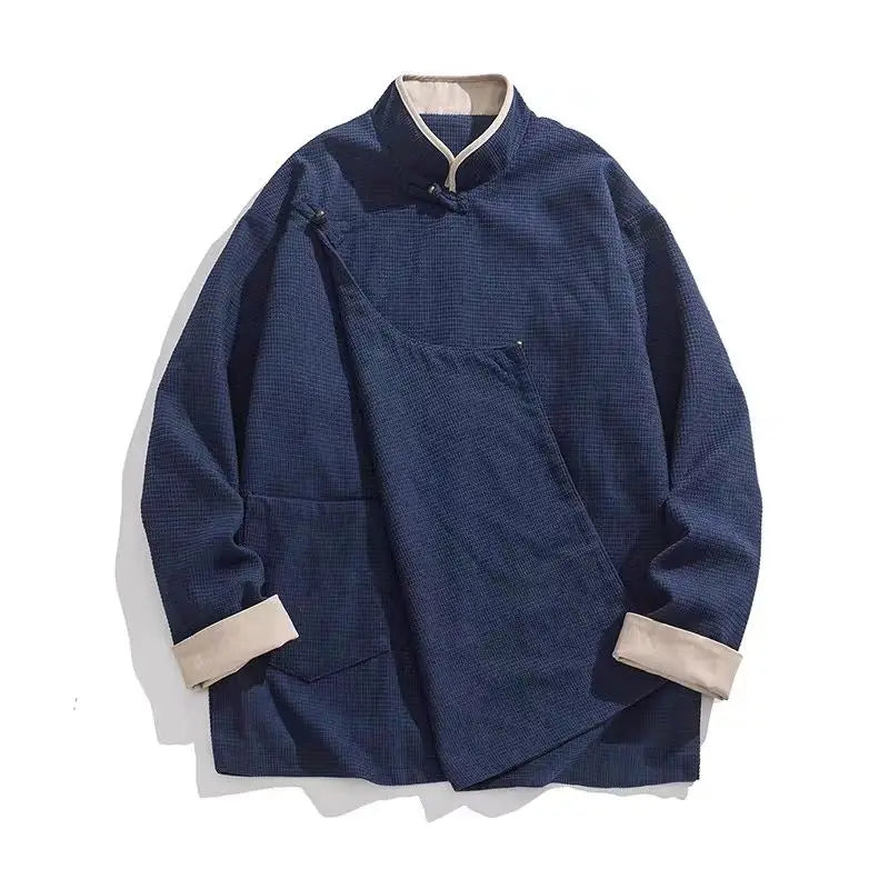 Autumn Winter Chinese Style Blouse Long-sleeved Jacket Men's Chinese Tang Suit Hanfu Lay Buddhist Zen Suit Tea Suit Slanted Top
