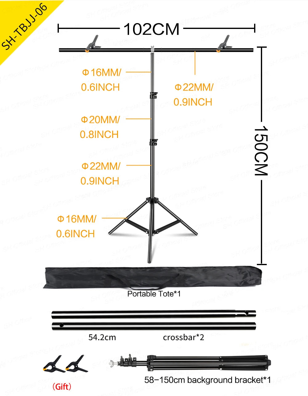 T-shaped Background Photography Backdrop Stand Adjustable Support System Photo Studio for Non-Woven Muslin Backdrops With Clip