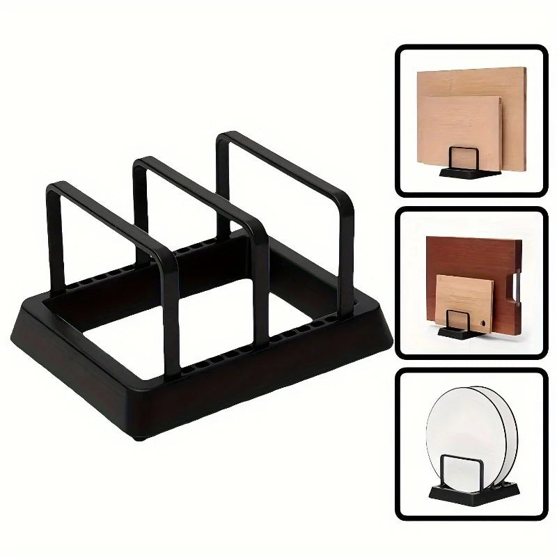 3-in-1 Kitchen Organizer Rack:Space-Saving Drying Storage Tray for Pots,Pans,Lids & Cutting Boards- Durable Countertop Organizer