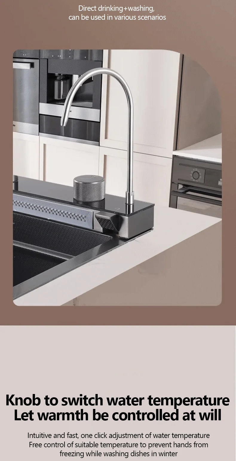304 Sink Key Digital Display Waterfall Rain Sink Stainless Steel Large Single Trough Hand Basin Washing Dishes Under The Basin