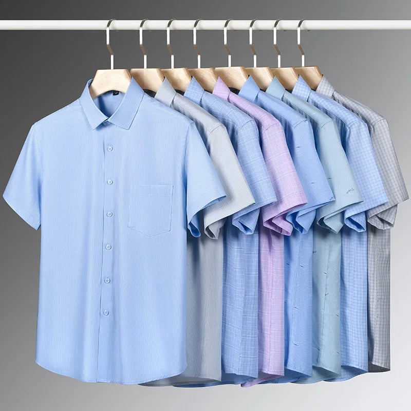 Men's Summer Bamboo Fiber Shirt Short Sleeve Lightweight Casual Breathable Soft Fabric Easy Care Slim Fit Business Casual Wear