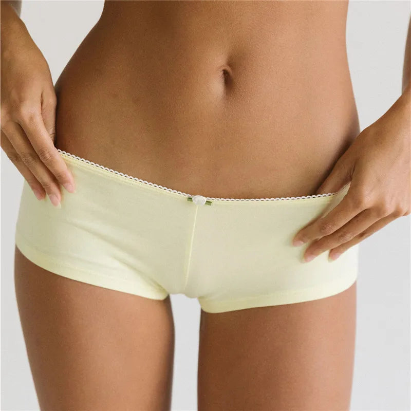 Gaono Coquette Aesthetic Boyshort Panties Women Mini Flower Bow Lace Edge Soft Cotton Mid Rise Briefs Cute Vintage Intimates