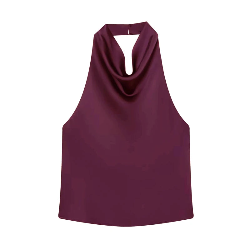 MUJER Satin Halter Tops for Women off Shoulder Backless Tops Woman 2026 Sexy Strapless Women's Tops Camisole Beach Top Female